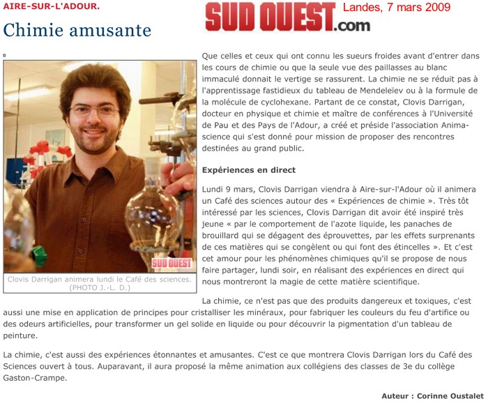 Article de Sud-Ouest Landes, 07/03/2009